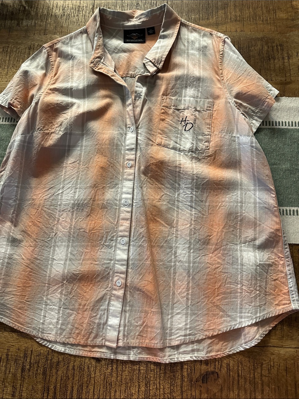 Harley Davidson Women’s Short Sleeve Orange Plaid Button-Up Shirt